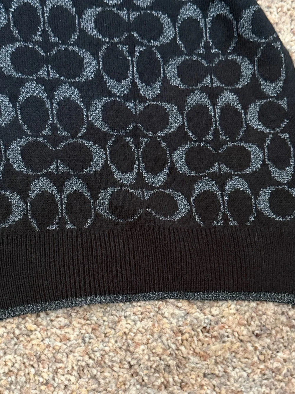 NWT - Coach Signature Logo Jacquard Scarf in Black and Glitter Gray